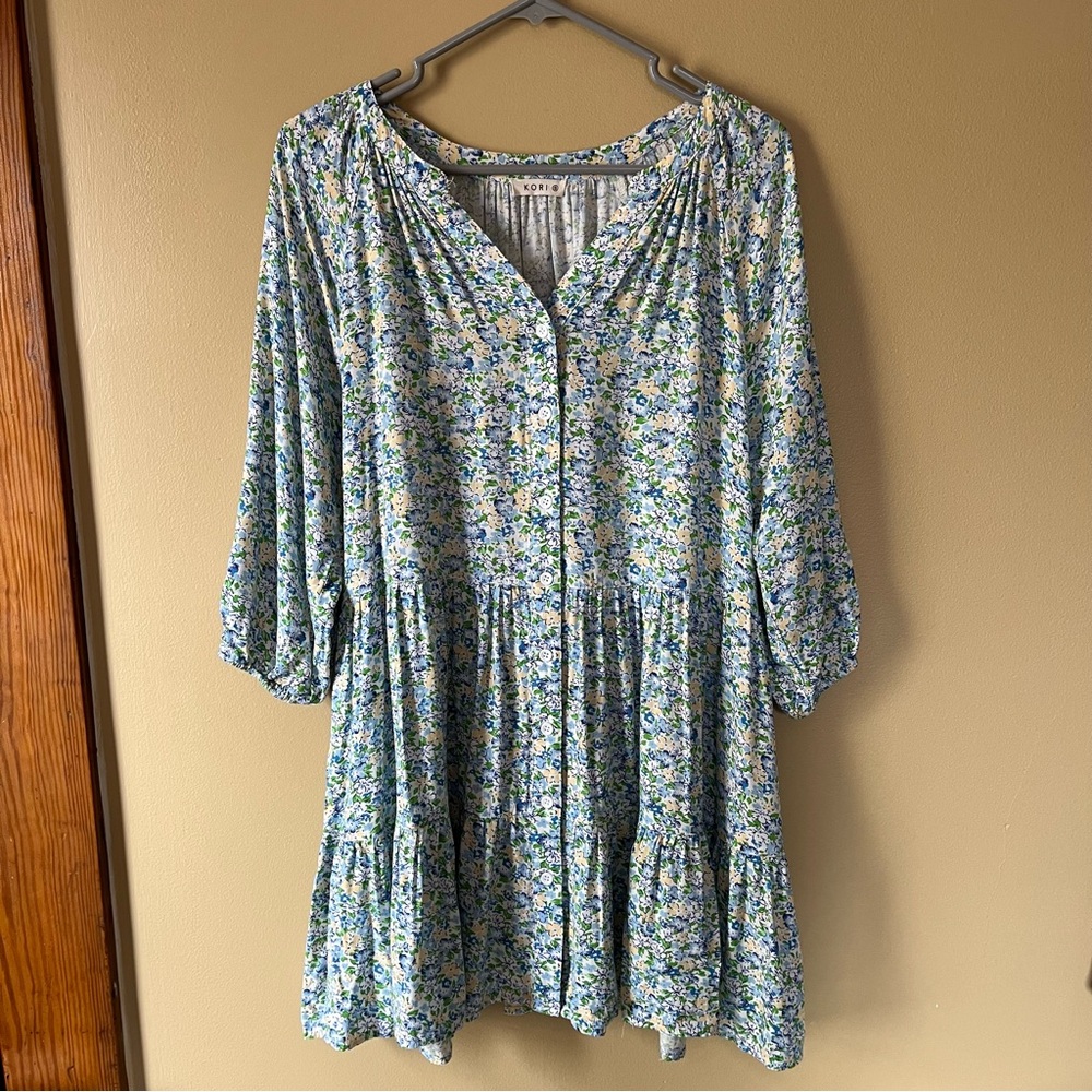 Kori Floral Mini Dress in Blue and Green